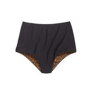 OLD NAVY Leopard Print/Black High-Waisted Reversible Boyshort Swim Bottoms, S